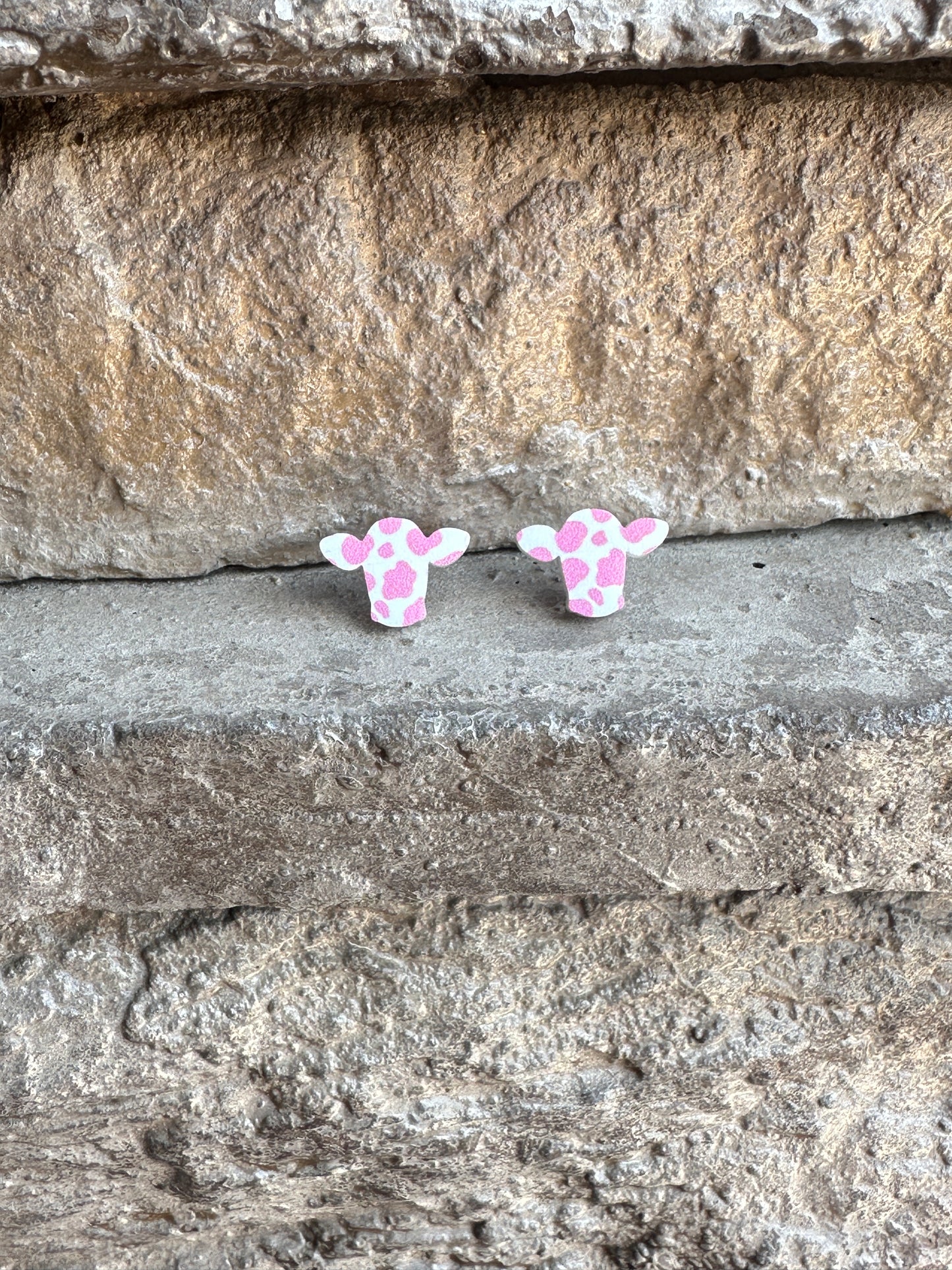 Pink Cow Print Head Acrylic Stud | Western Earrings