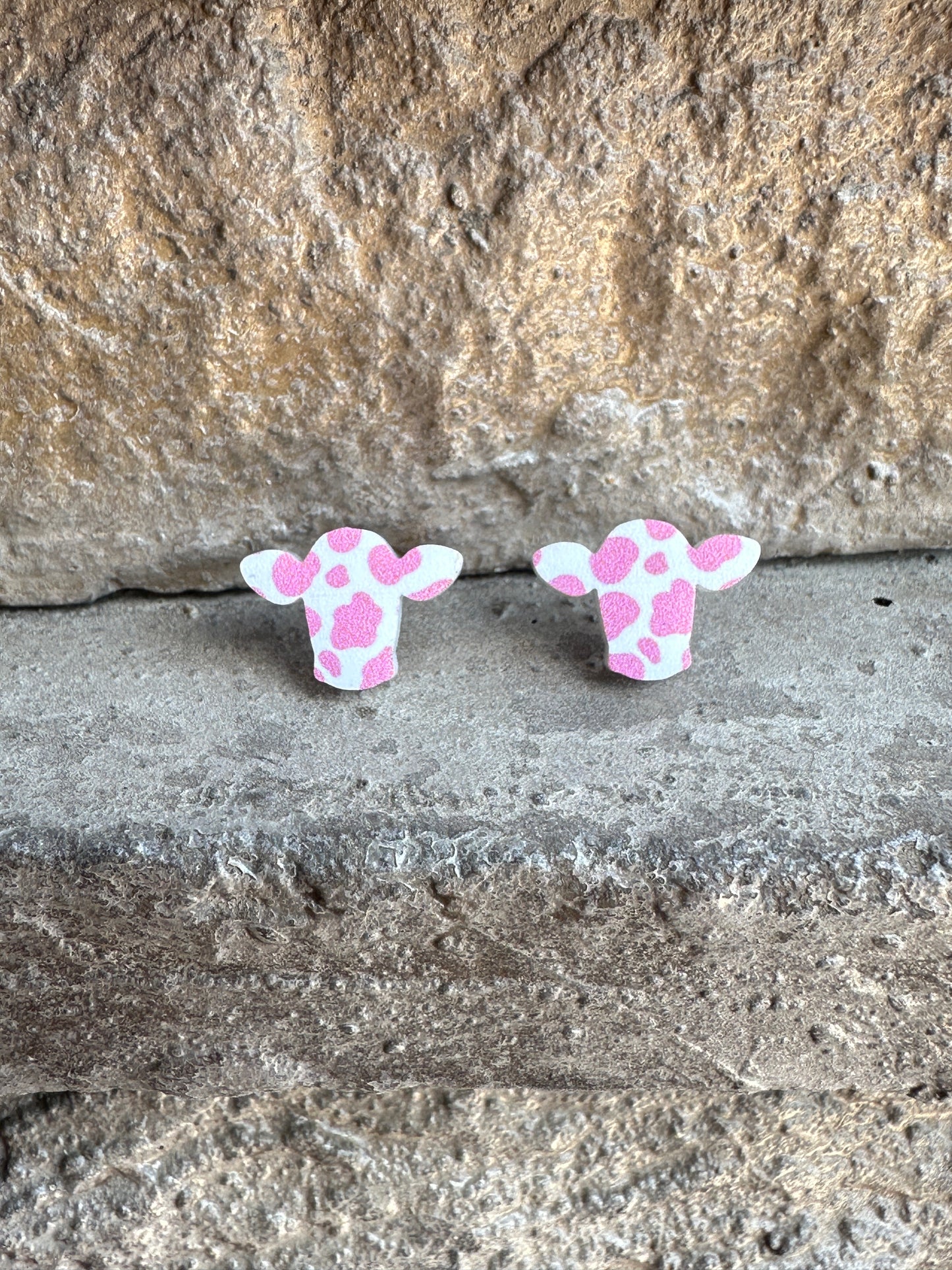 Pink Cow Print Head Acrylic Stud | Western Earrings