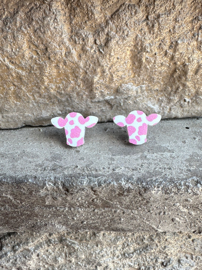 Pink Cow Print Head Acrylic Stud | Western Earrings