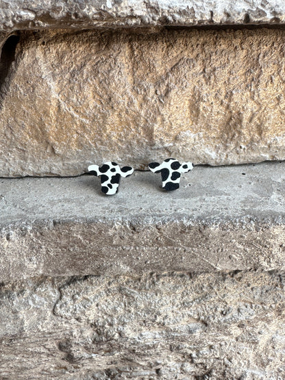 Black Cow Print Head Stud | Western Earrings