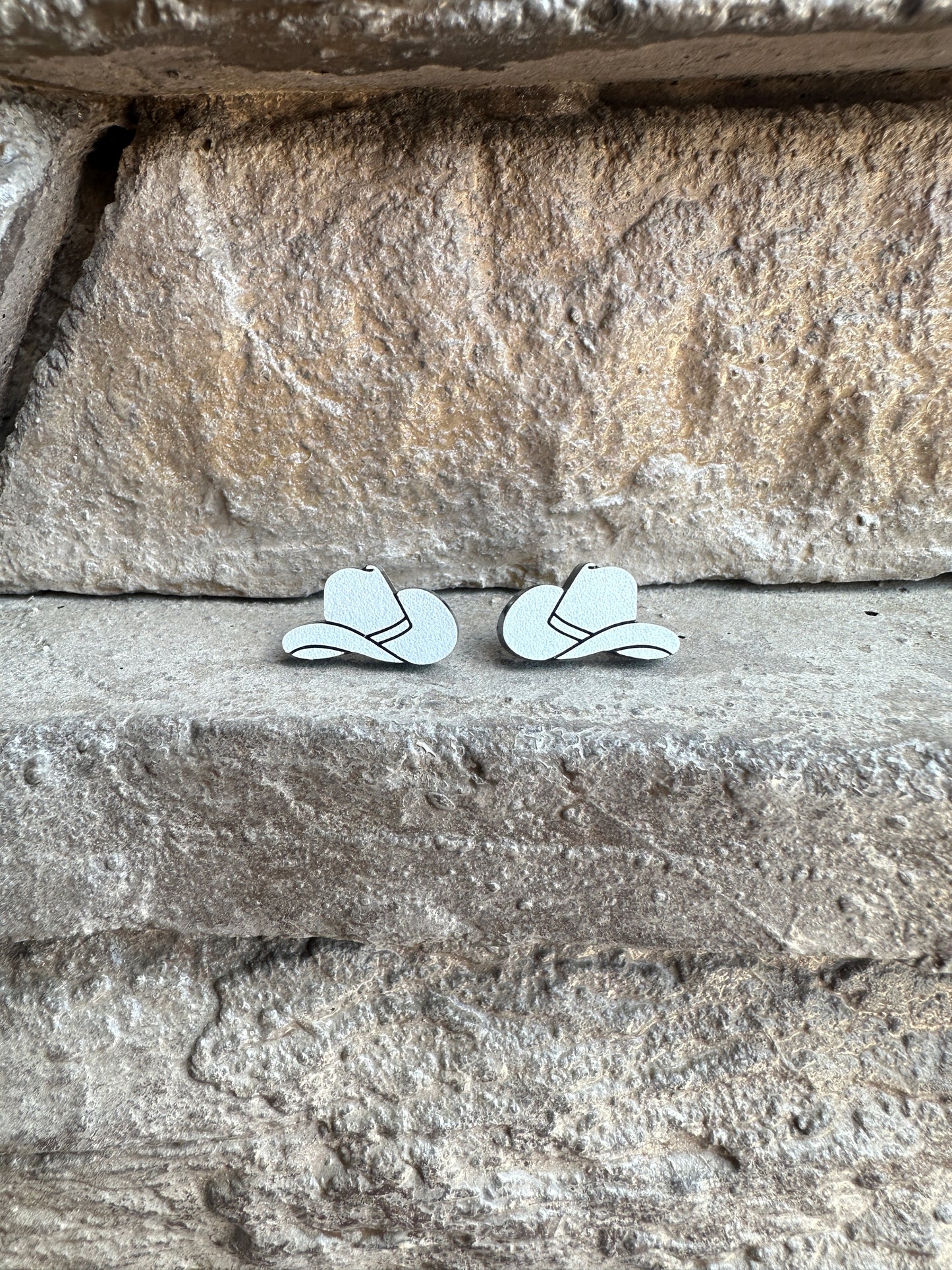 White Cowboy Hat Stud | Western Earrings