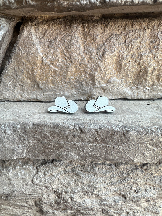 White Cowboy Hat Stud | Western Earrings