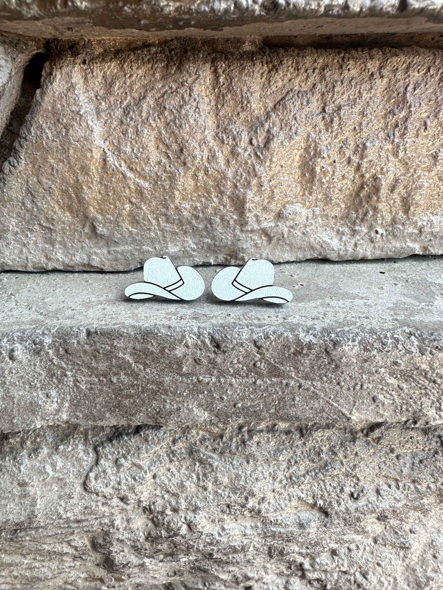 White Cowboy Hat Stud | Western Earrings