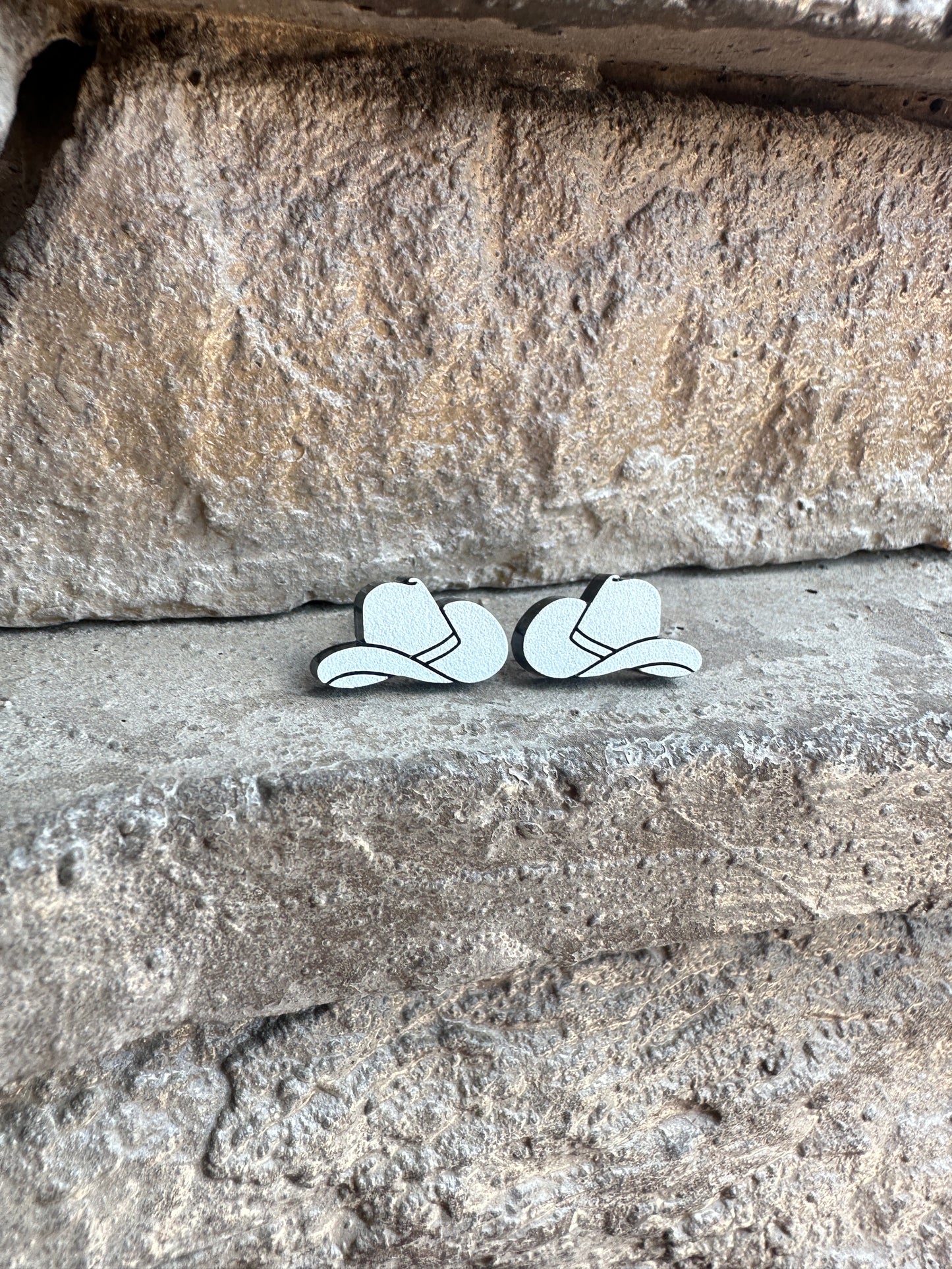White Cowboy Hat Stud | Western Earrings
