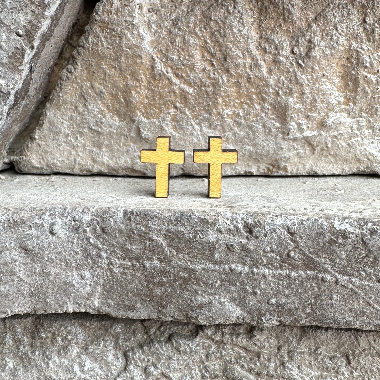 Cross Maple Wood Earrings