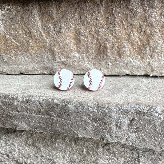 Baseball Two Tone Round Stud Earrings | Sports Earrings