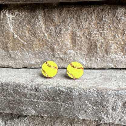 Softball Two Tone Round Stud Earrings | Sports Earrings
