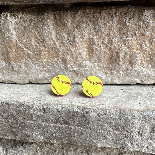 Softball Two Tone Round Stud Earrings | Sports Earrings