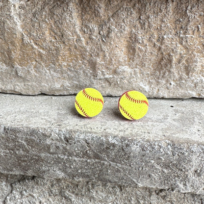 Softball Two Tone Round Stud Earrings | Sports Earrings