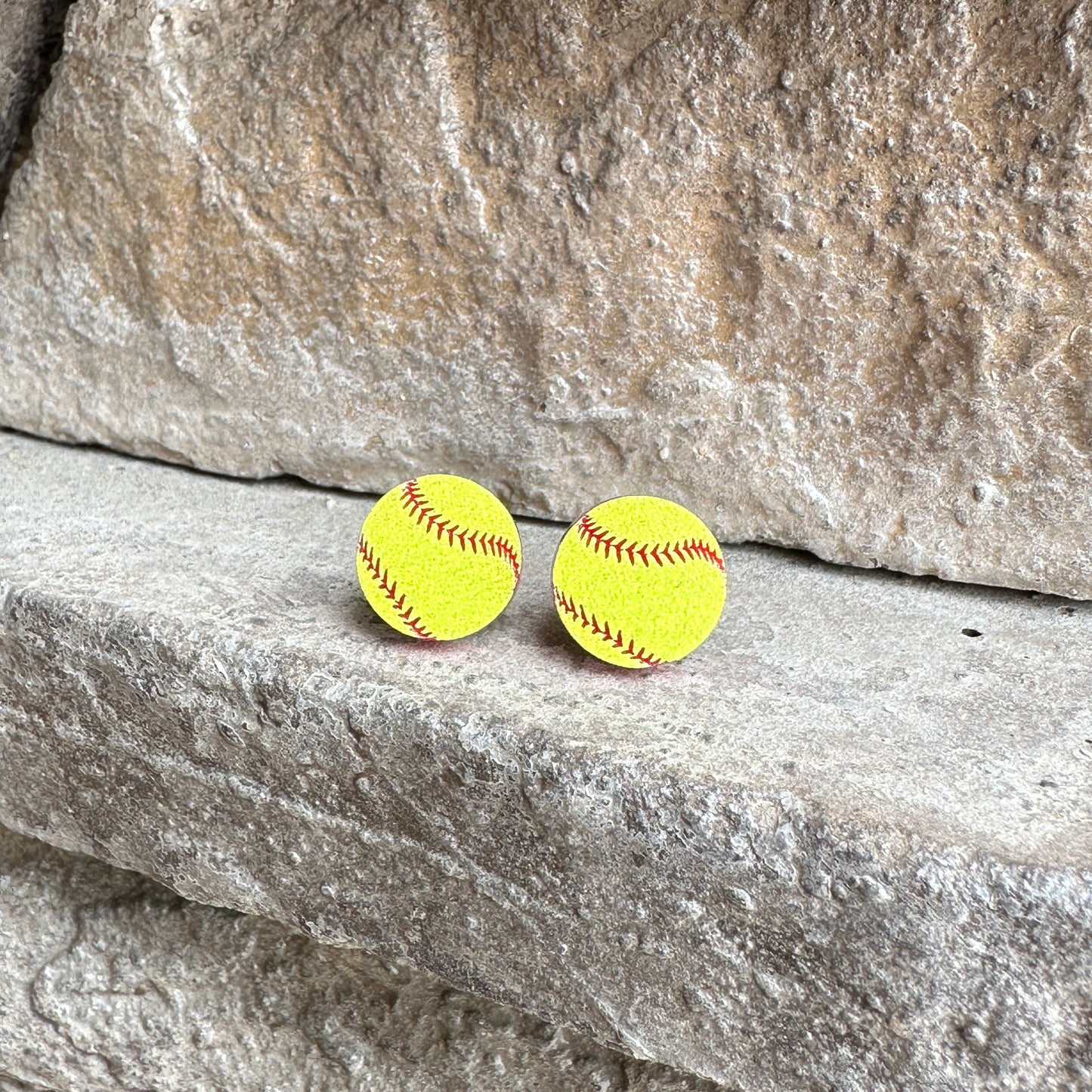 Softball Two Tone Round Stud Earrings | Sports Earrings