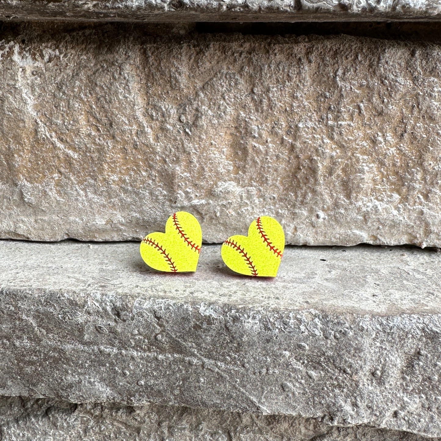 Softball Two Tone Heart Stud Earrings | Sports Earrings