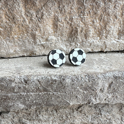 Soccer Two Tone Round Stud Earrings | Sports Earrings