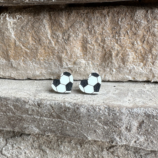 Soccer Two Tone Heart Stud Earrings | Sports Earrings