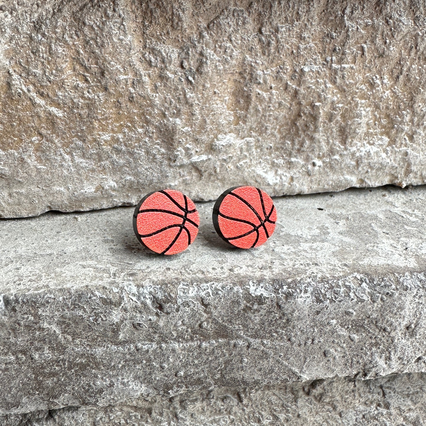Basketball Two Tone Round Stud Earrings | Sports Earrings