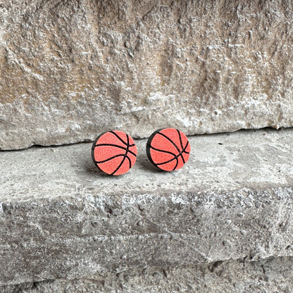 Basketball Two Tone Round Stud Earrings | Sports Earrings