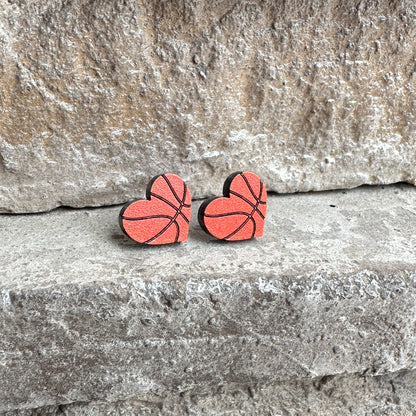 Basketball Two Tone Heart Stud Earrings | Sports Earrings
