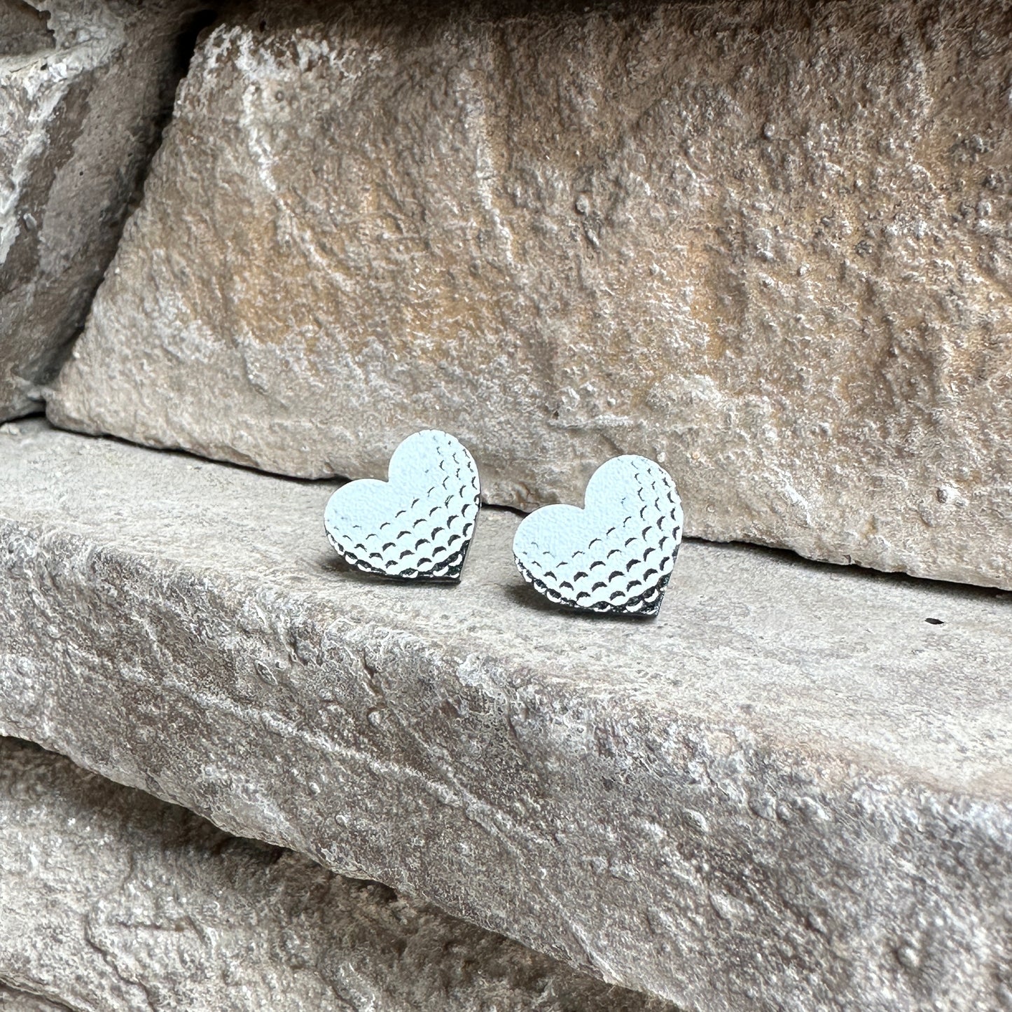Golf Two Tone Heart Stud Earrings | Sports Earrings