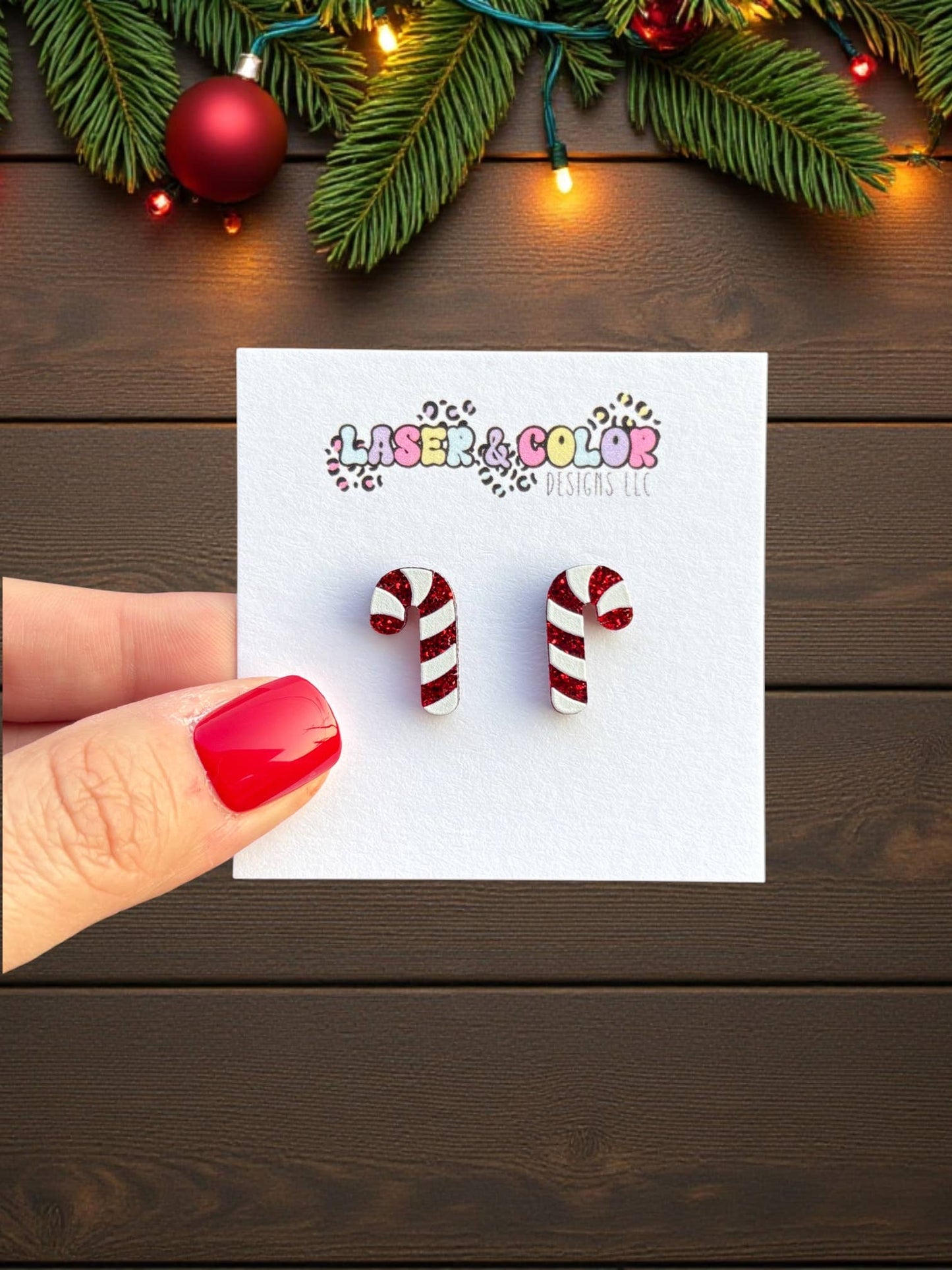 Glitter Candy Cane Earrings, Christmas Studs