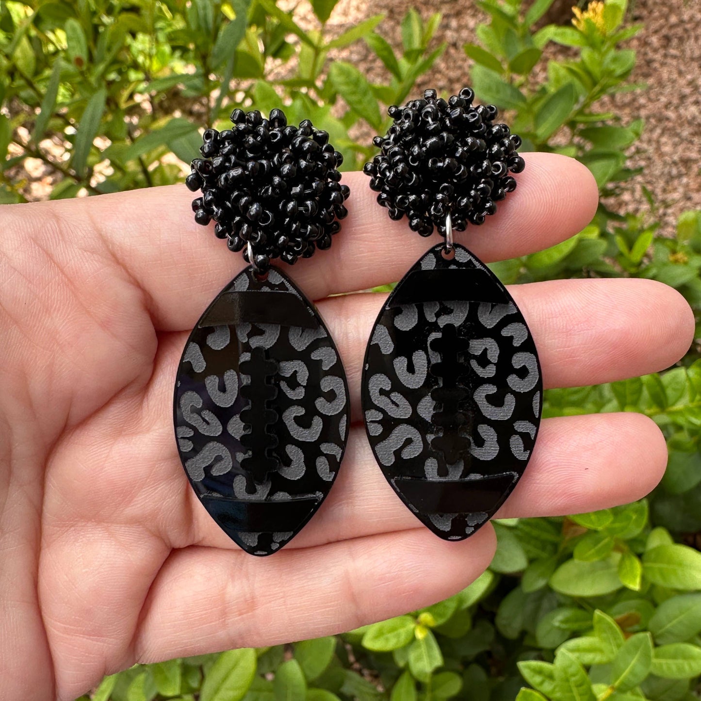 Black Leopard Football Earrings, Sports Earrings, Game Day