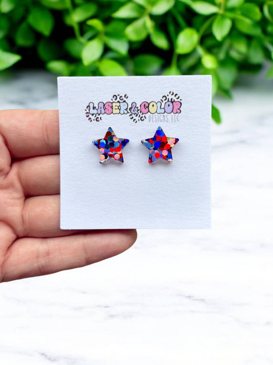 4th of July Earrings, Confetti Star Stud, USA Earrings