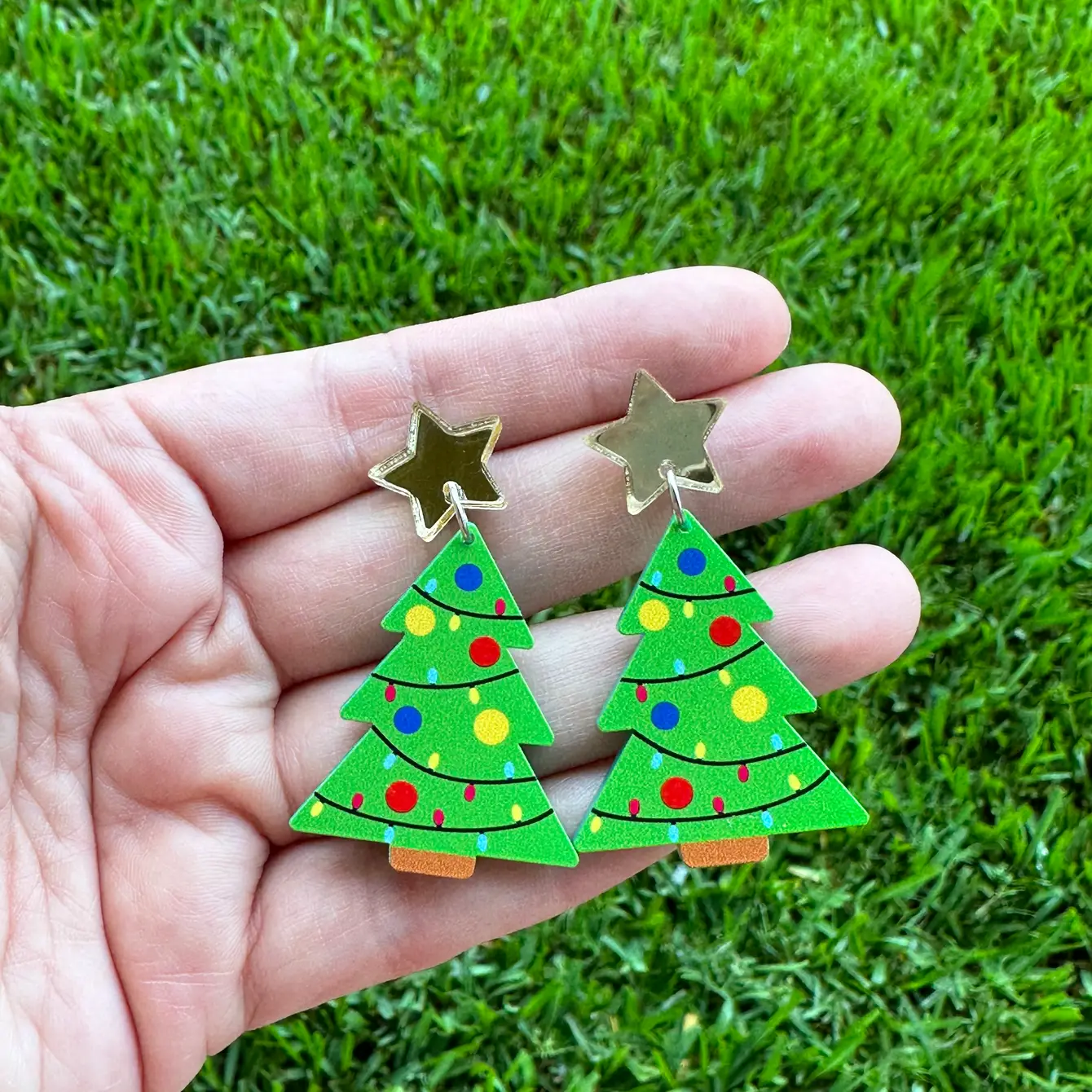 Decorated Christmas Tree Earrings | Holiday Earrings