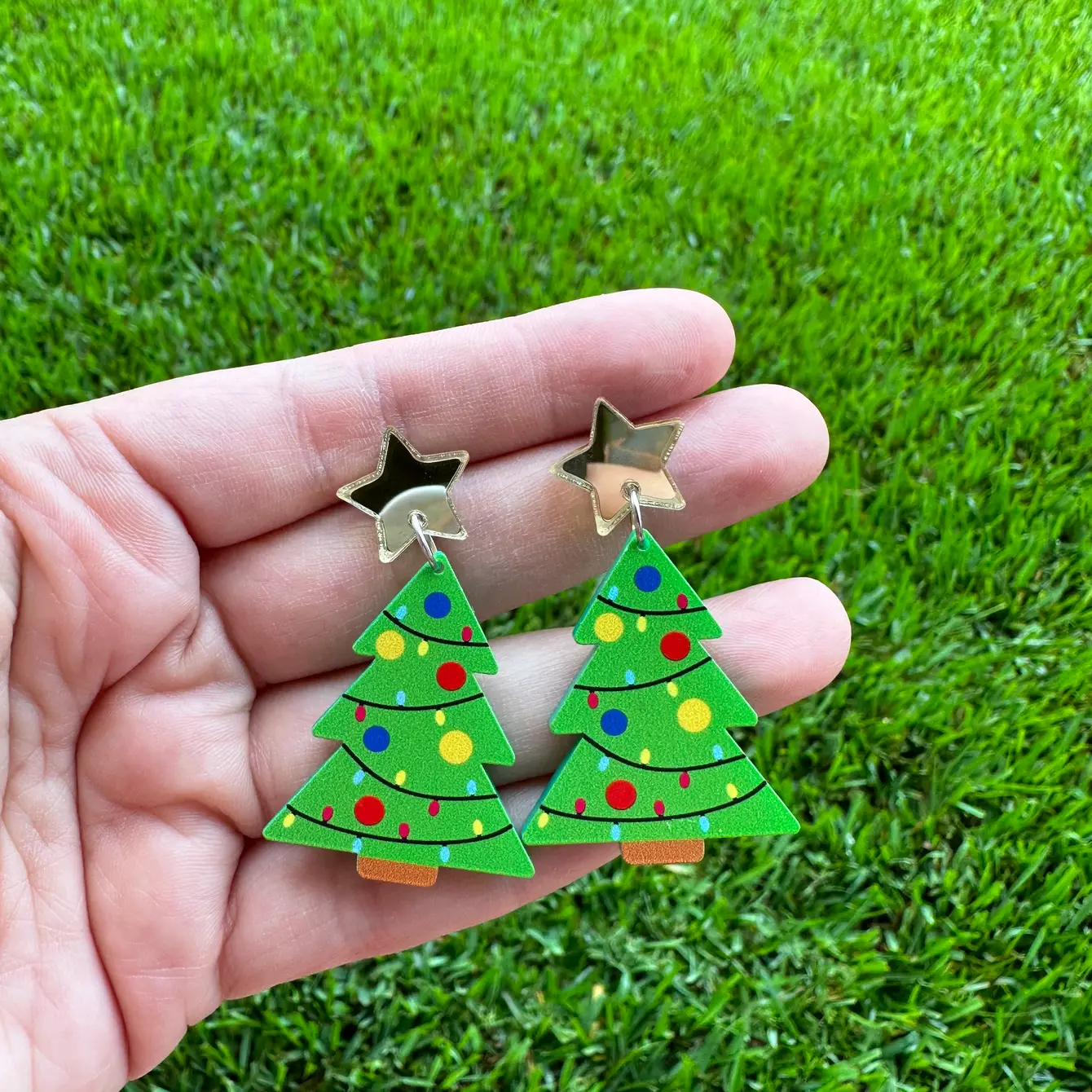 Decorated Christmas Tree Earrings | Holiday Earrings