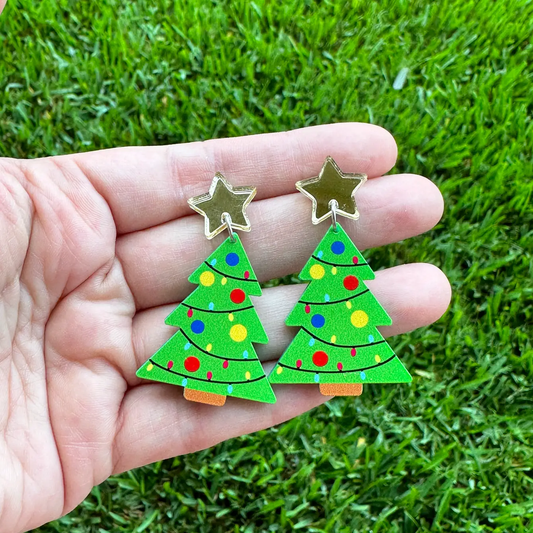 Decorated Christmas Tree Earrings | Holiday Earrings
