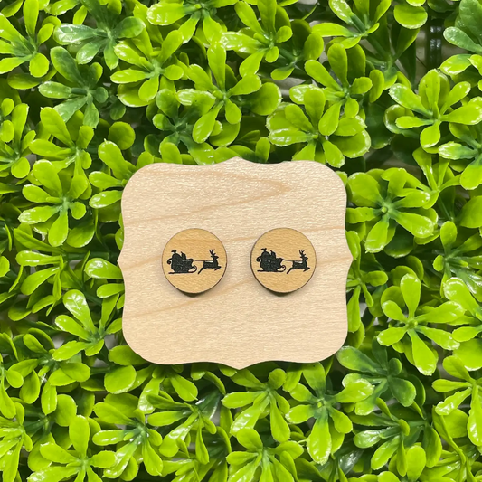 Santa Sleigh Maple Stud | Christmas Earrings