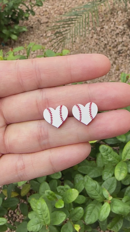 Baseball Two Tone Heart Stud Earrings | Sports Earrings