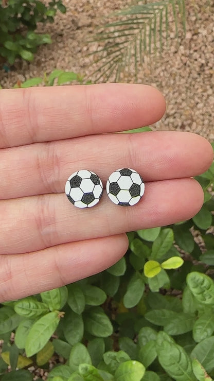 Soccer Two Tone Round Stud Earrings | Sports Earrings