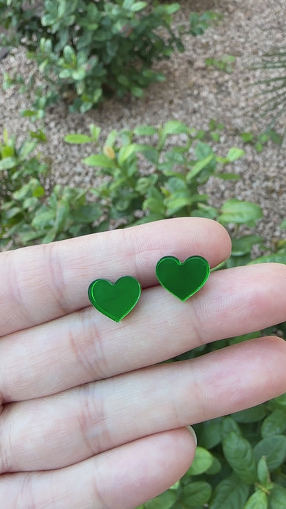 Green Mirror Acrylic Heart Earrings | St. Patrick's Day Earrings