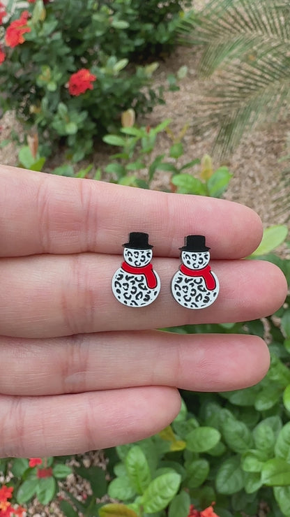 Leopard Snowman Stud | Christmas Earrings