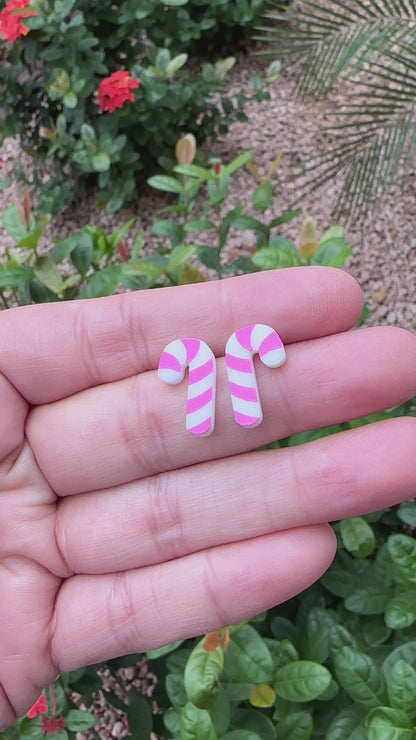 Pink Candy Cane Stud | Christmas Earrings