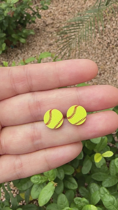Softball Two Tone Round Stud Earrings | Sports Earrings