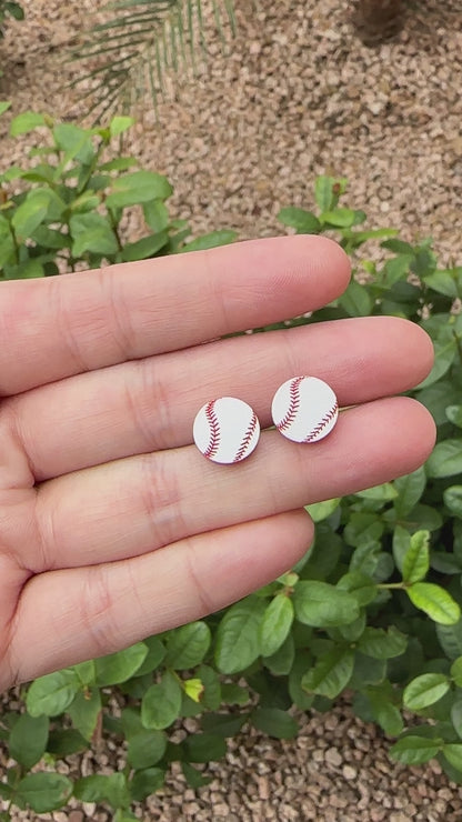 Baseball Two Tone Round Stud Earrings | Sports Earrings