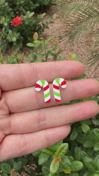 Red & Green Candy Cane Stud | Christmas Earrings