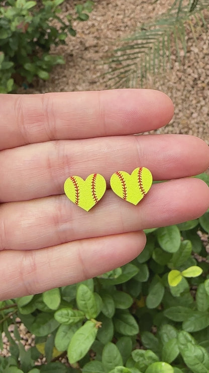 Softball Two Tone Heart Stud Earrings | Sports Earrings