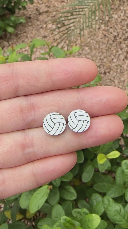 Volleyball Two Tone Round Acrylic Earrings