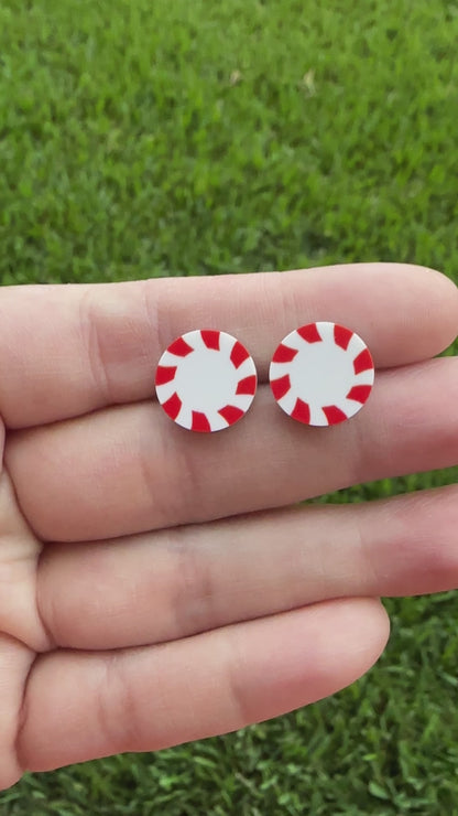 Red Peppermint Candy Round Stud | Christmas Earrings