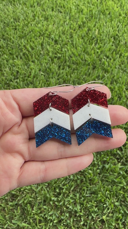 4th of July Chevron Glitter Acrylic Dangle Earrings