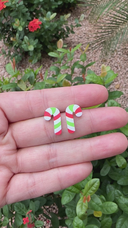 Red & Green Candy Cane Stud | Christmas Earrings