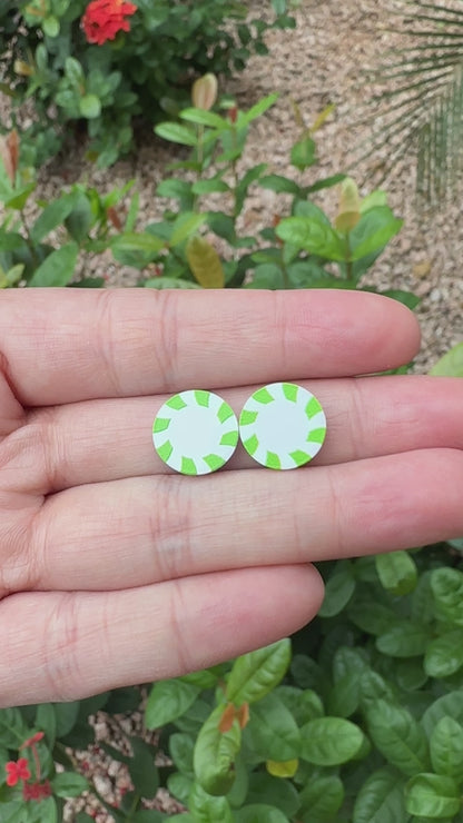 Green Peppermint Candy Round Stud | Christmas Earrings