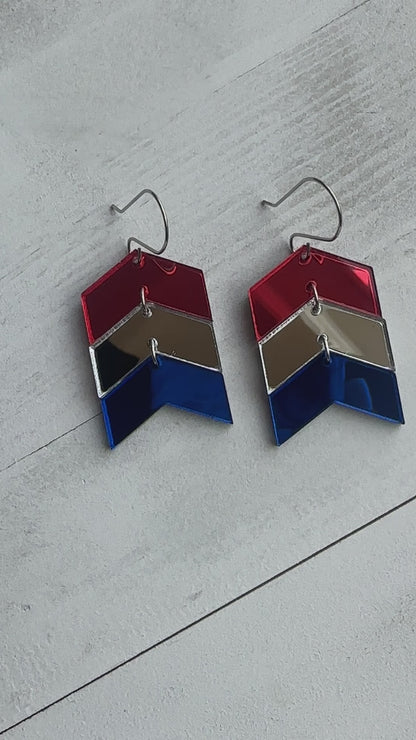 4th of July Chevron Mirror Acrylic Dangle Earrings | 4th of July Earrings