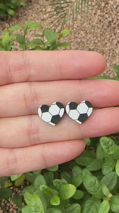 Soccer Two Tone Heart Stud Earrings | Sports Earrings
