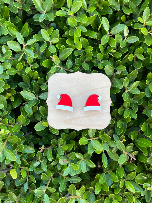 Red Santa Hat Wood Earrings