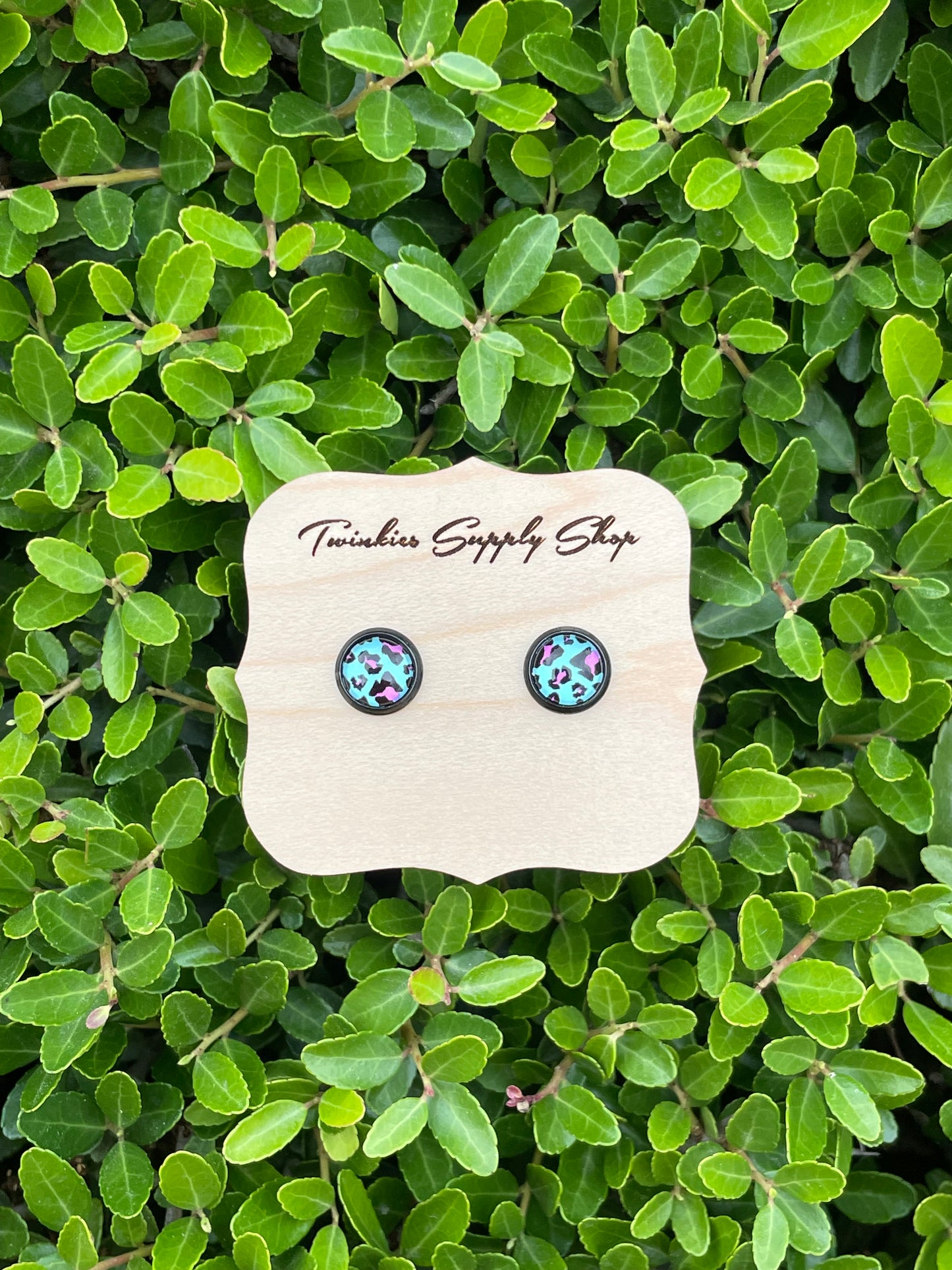 8mm Aqua Leopard Earrings