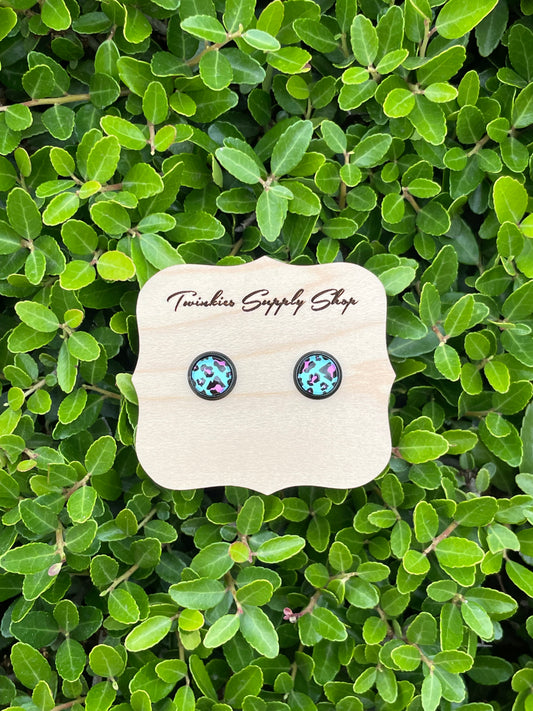 8mm Aqua Leopard Earrings