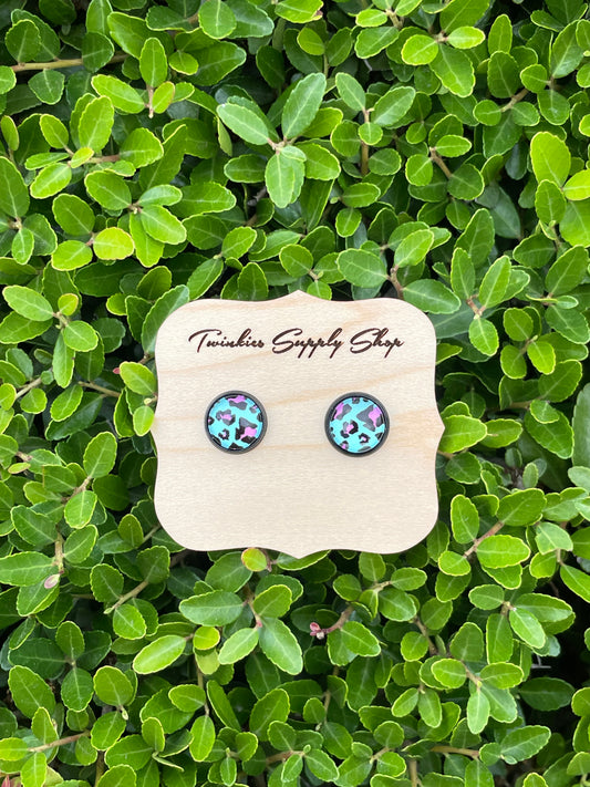 10mm Aqua Leopard Earrings