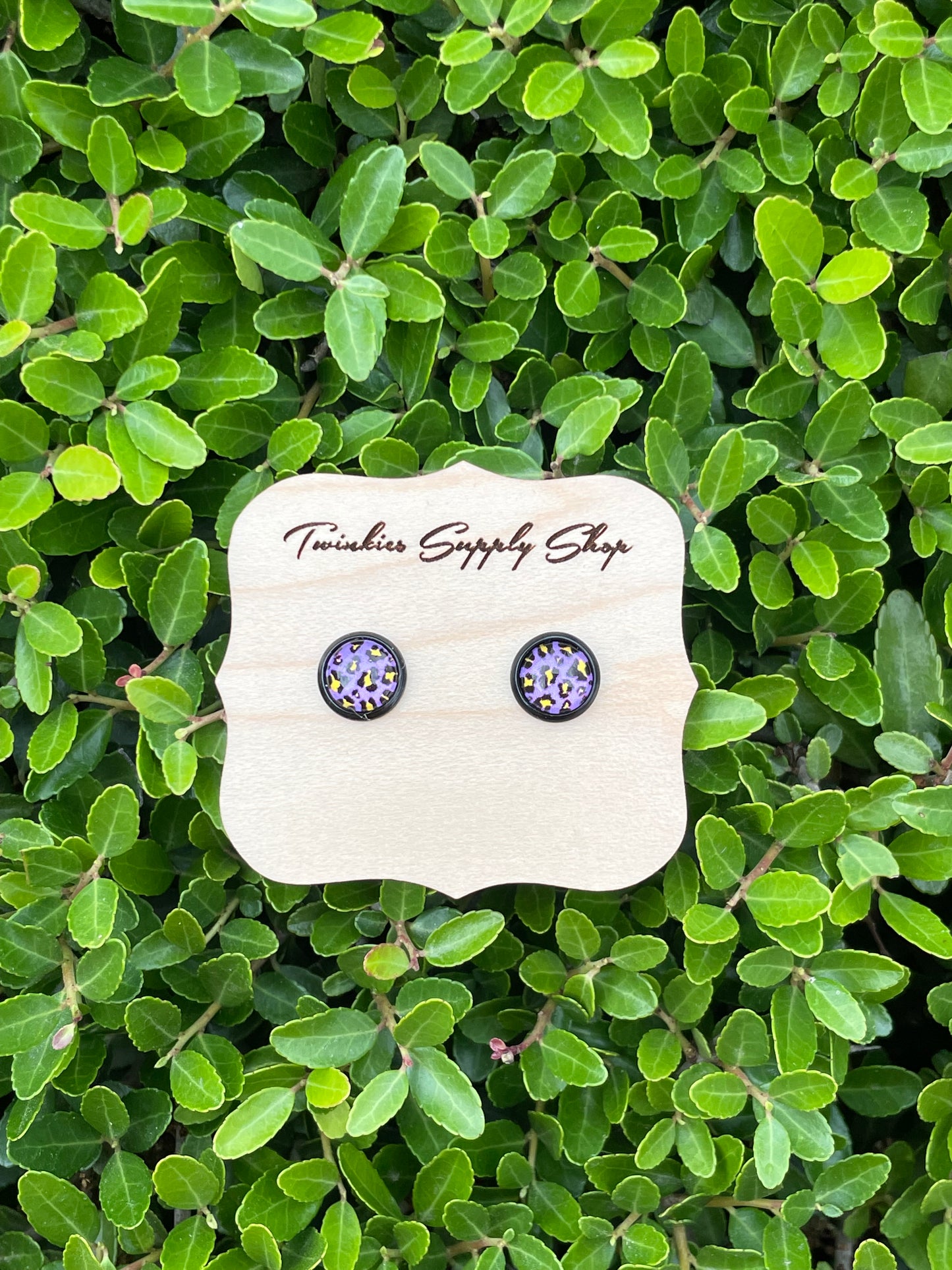 8mm Purple Leopard Earrings
