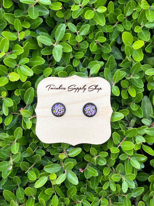 8mm Purple Leopard Earrings